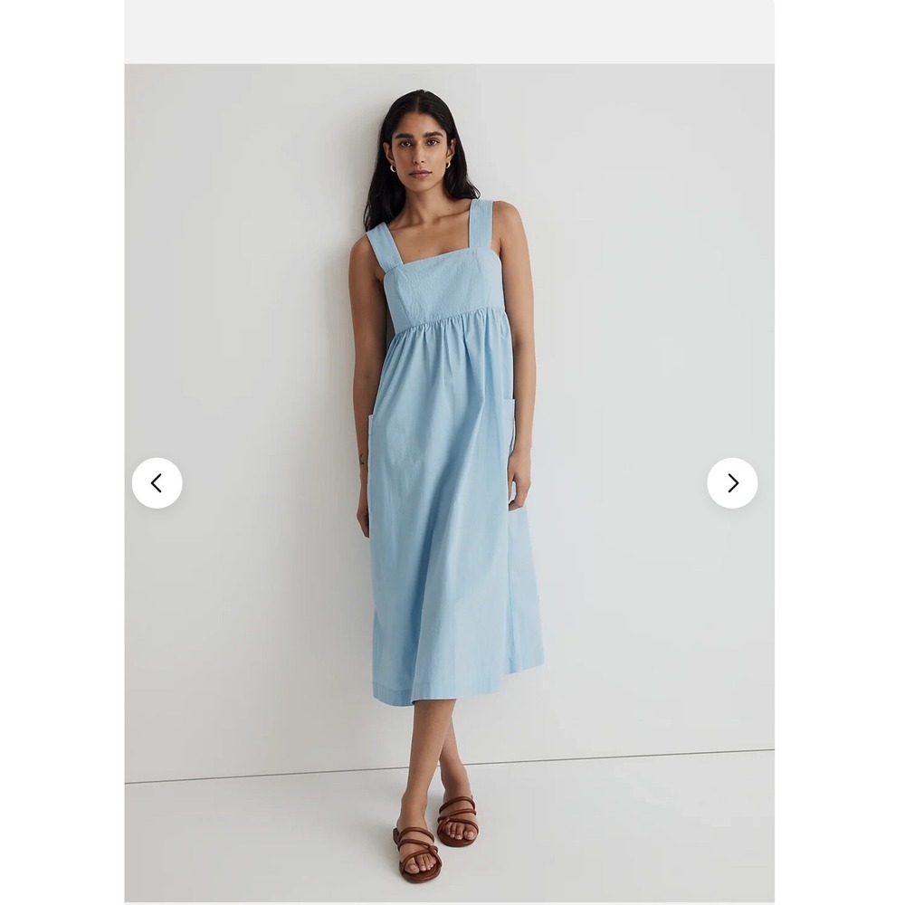 Madewell Light Blue Seersucker Cutout Back Midi Dress Womens Size 14 Pockets